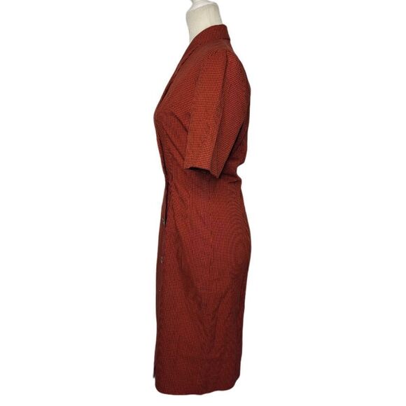 VINTAGE 80s does 50s dress Basco red collared plaid check S - Picture 2 of 11